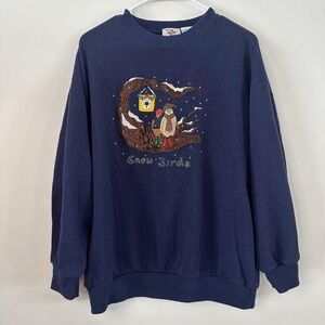 VTG Grandma Sweater "snow Birds"‎ Nutcracker Christmas Blue Pullover XL Winter